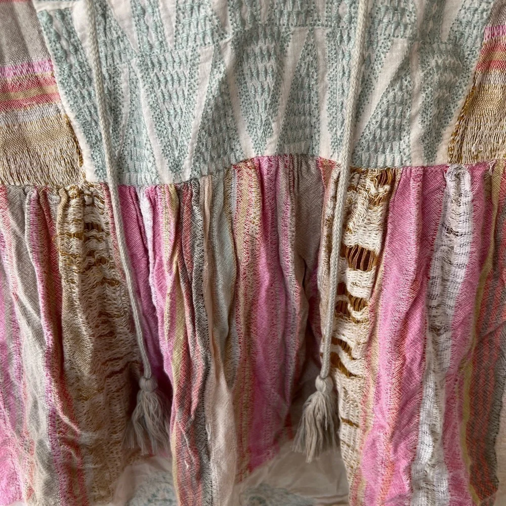 Free People  boho Spring  Embroidered colorful Fun striped Tunic Top RARE!